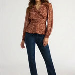 Sofia Jeans Women's Long Sleeve Ruched Waist Top Size Small Brown Photo 5