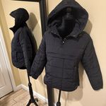 Quilted Hoodie Winter Jacket Ski Coat Parka Trench Bomber Mock Neck Oversized Top Black Photo 2