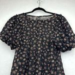 Stem & Vine Puffed Sleeve Floral Keyhole Black Floral Top, Size XL Photo 3