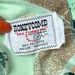 Vintage 70s Honeycomb Neon Green Brown Floral Belted Shirt Dress Medium Fit EUC Photo 1