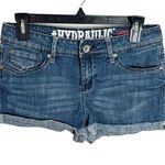 Hydraulic Lola Curvy cuffed fringe hem denim embellished mini shorts sz 9/10 Photo 0