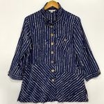 John Mark EUC  Striped Button Front Lagenlook Artsy Top Navy Cream Size 2X Photo 0