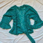 Revolve Beautiful teal blue silver sequin floral lace wrap top / cardigan Photo 0