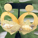 80s Coconut Seashell Hoop Earrings Tan Photo 0
