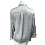 Adrianna Papell Silver Silk Satin Long Sleeve Bow Tie Neck Blouse Shirt Top Sz L Photo 1