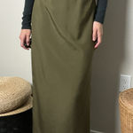 Ann Taylor 90s vintage olive green silk minimalist high waisted slit maxi pencil skirt Photo 0
