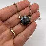 Rare circle charcoal jewel necklace with antique gold chain NWOT 3” extender Photo 1