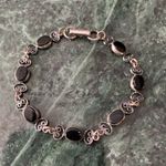 VTG onyx And Sterling Silver Filigree Tennis Link Bracelet 7” Black Photo 1
