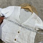 ZARA Women’s 100% Linen V-Neck Button Down Shirt Shortsleeve in White M Photo 12