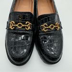 Circus by Sam Edelman Deana Lug Sole Loafers – Black Croc-Embossed,Gold Hardware Photo 8