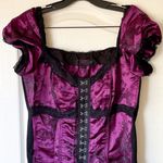 Tripp NYC Vintage Corset Top Purple Brocade Satin Lace Goth Punk Size Large EUC Photo 3