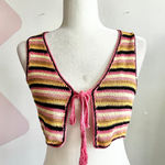 Forever 21 Pink Striped Crochet Vest,‎ Boho Y2K Festival Knit Fairycore Indie Small Photo 0