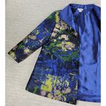 Grace Chuang Long Jacket Womens L Blue Satin Monet Print Swing Style Open Front Size L Photo 12