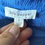 Blu Pepper  Blue Tie Front Cap Sleeve Blouse L Photo 7