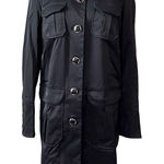 Dana Buchman  Black Trench Coat Zebra Lining Mandarin‎ Collar sz XS Weathergear Photo 0