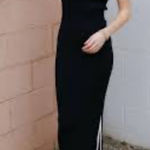 MIOU MUSE Contrast Hem Knit Maxi Dress Black White Medium NWT Photo 0