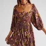 Free People Summer Picnic Printed Mini Dress Raisin Combo Brown Floral Brown Photo 5