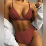 SheIn Ribbed Triangle High Waisted Bikini, Teal, Size M, EUC Photo 0