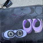 Coach  Signature Corner Zip Wristlet Bag Black Jacquard Fabric Purple Graphics Photo 6