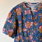 Joie  Floral Print V Neck Elastic Waist Midi Dress Blue Pink Yellow Size 8 Photo 3