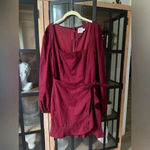 Princess Polly  Wrap dress long sleeves maroon burgundy linen the villa mini Photo 1