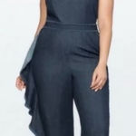 Eloquii  One Shoulder Ruffle‎ Denim Jumpsuit in Blue Size 24 Photo 0