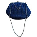 Vintage Blue Metallic Iridescent Evening Clutch Bag With Strap & Floral Clasp Photo 1