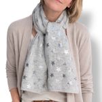 None Gray Star Print Knit Scarf Soft Lightweight Neutral Silver Metallic Warm Winter Photo 0