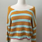 Le lis Striped Crop Sweater in Mustard and Teal | Medium Photo 0