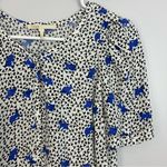 Maje  Lensam Printed Henley V-neck Short Puff Shoulder Blouse Size Small Photo 7