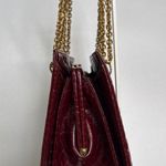 American Vintage Vtg Don Lester burgundy lizard-embossed pattern gold chain double handle bag Photo 9
