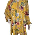 Umgee  Long Sleeve Flowy Yellow Floral Pattern Mini Dress Photo 0