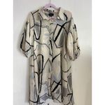 Gracia Abstract Print Button Front Blouse Shirt Dress Beige Black Puff Sleeve L Photo 1