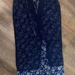 VNTG 90s FLORAL SILK MAXI SKIRT NAVY WITH CREAM FLOWERS PRINTED ALL OVER LINED Blue Size M Photo 9