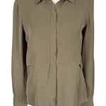 Theory silk olive green long sleeve collared button down sheer blouse women's S Photo 0