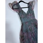 Lulus  Floral Organza Flutter Sleeve Midi Dress Teal Purple Small New With Tag Photo 2