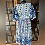 Anthropologie Block print Maxi dress vneck puff sleeve bump friendly tie front farmers market Photo 3