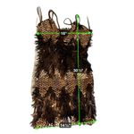 BANJUL  Black Gold Sequin Fringe V Neck Spaghetti Strap Mini Dress L Grande Photo 1