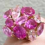 JC China Signed Pink Fuchsia Pink Cluster Crystal Cocktail Ring Size 5.5 Photo 8