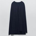 ZARA New Navy Blue Elegant Round Neck Knit Cape Dress Slit Long Sleeves Size S Photo 6