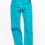 ZARA  size 2 turquoise blue green wide leg high rise raw hem jeans Photo 1