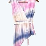Versona Asymmetrical Tie-Dye Pink/Blue V-Neck Top with Belt Size Small Photo 0