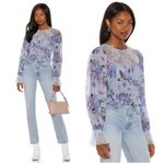 Free People Daphne Floral Lace Baby Blue Purple Romantic Blouse Top XS Photo 2