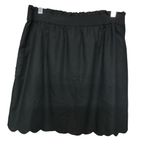 J.Crew Scalloped Linen-Cotton Pull On A-line Mini Skirt Black Size 10 Photo 4