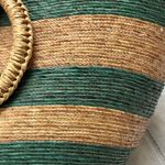 Handmade  Paper Straw Green and Tan Striped Tote Photo 8