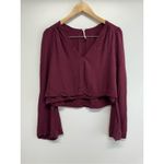 Free People  Cropped Top V Neck Size‎ Small Burgundy Bell Sleeve Pullover Style Photo 5