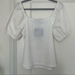 Marc New York  White Cotton Ruched Short Crochet Puff Sleeve Top Size Medium NWT Photo 3