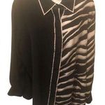 Bob Mackie Wearable Art 100% Silk Blouse M Animal Zebra Print LS Button Up Artsy Photo 0