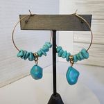 Boho Gold Hoop Earrings with Turquoise Blue Howlite Natural Stone Photo 1