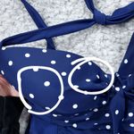 Tropical Escape Halter Tankini Swim Top Retro Push Up Bra Blue Polka Dot Size 14 Photo 2